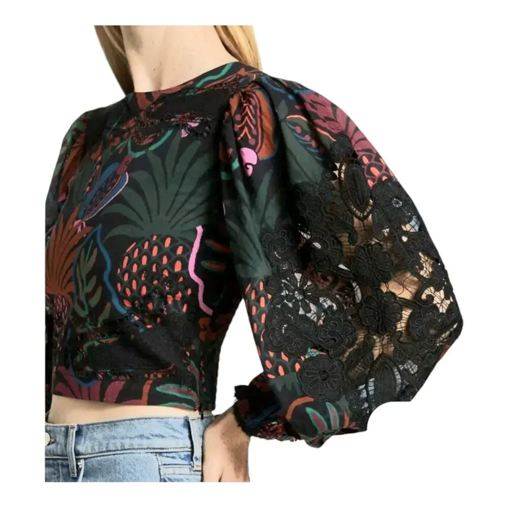 FARM Rio FrutisDream Puff Sleeve SubtleFruit Print NWT Sz S BOHO Art to Wear Y2K